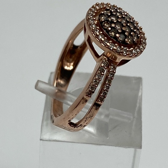10K Rose Gold Champagne and White Diamond Cluster Pave Halo Ring 0.50ct Size 7 - Picture 12 of 14